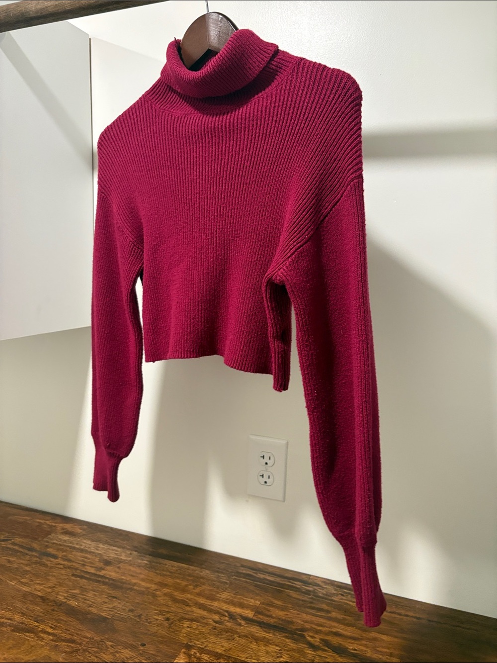 Maje Cropped Turtleneck Sweater in Berry